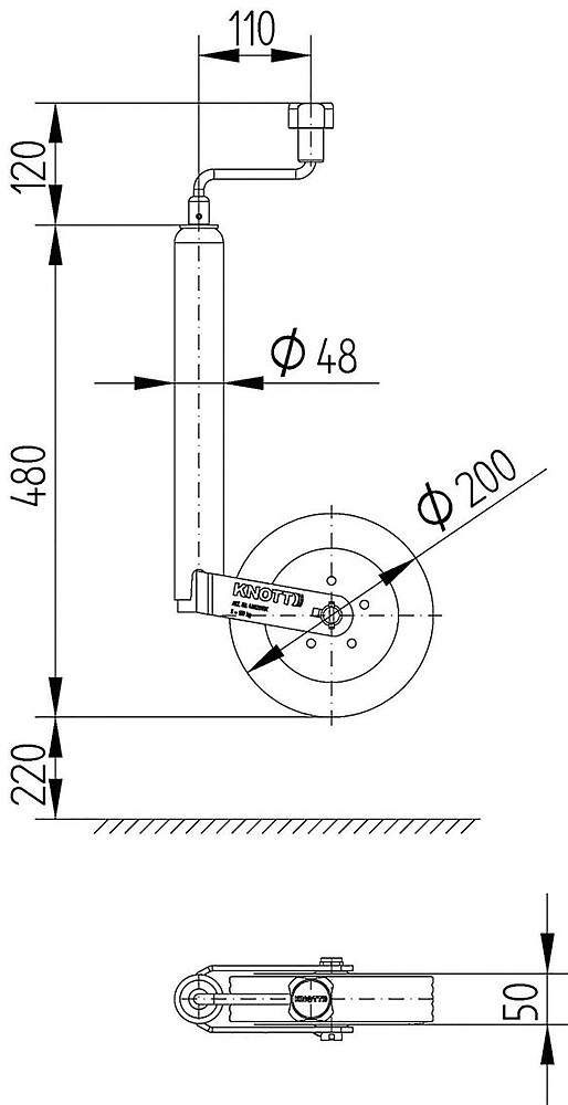 Opěrné kolečko KNOTT 200 x 50 Standard