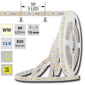 LED pásek 12 V DC 14,4 W, teplá bílá, metráž