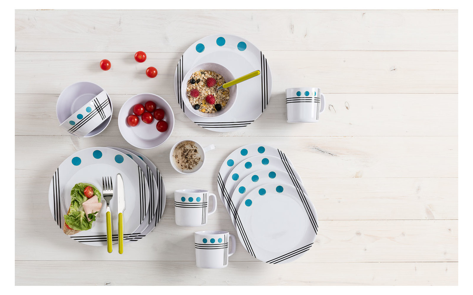 Sada nádobí Dots modrá, 16-dílná