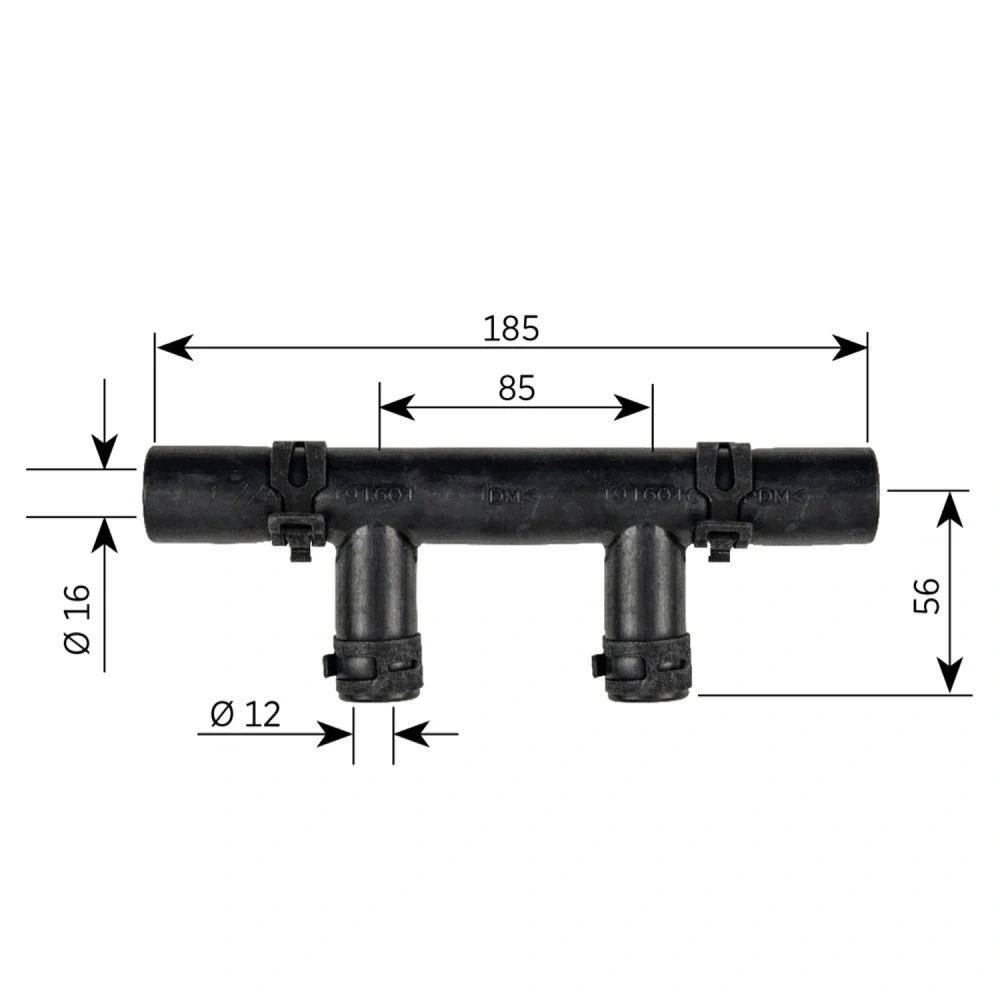 Gumová T-spojka Alde 16/12mm dvojitá