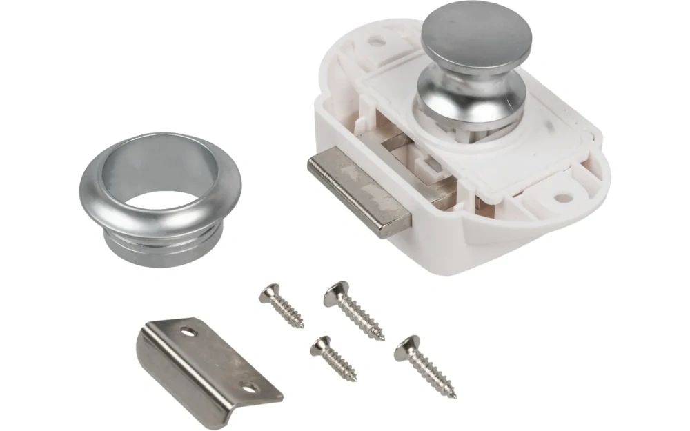 Zámek Push-lock kompletní, bílý / matný chrom