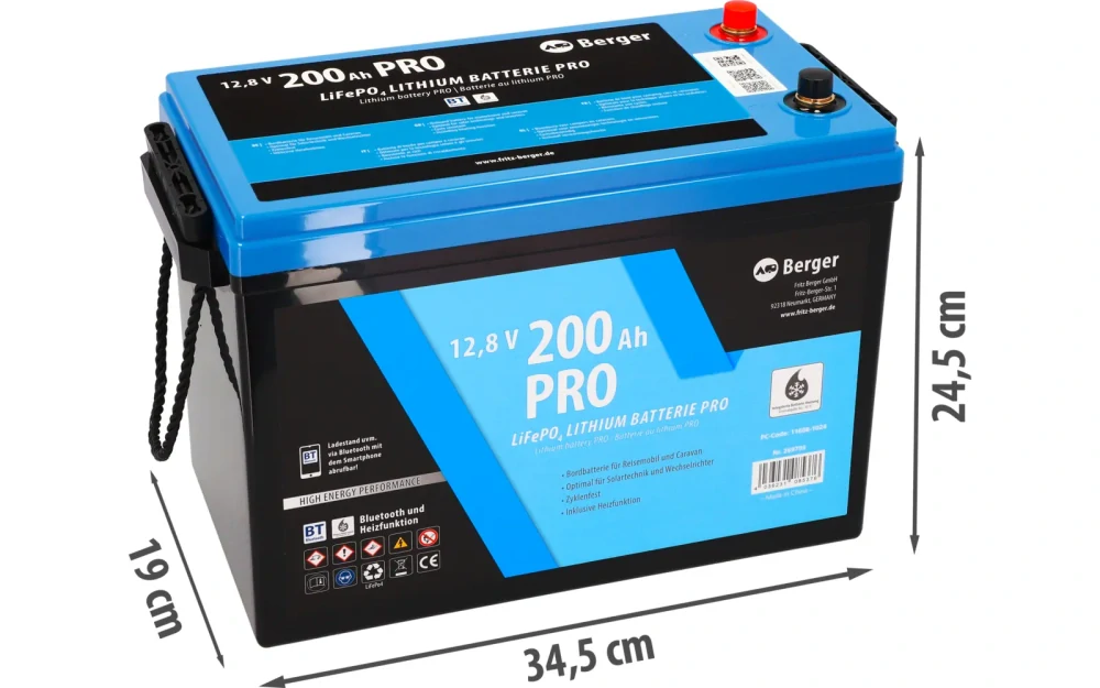 LiFePO4 baterie Berger Lithium Pro 200 Ah 12V s Bluetooth a ohřevem