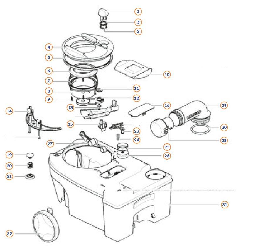 Mechanismus posuvného uzávěru Thetford C250/260