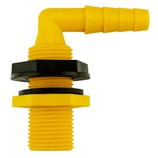 Průchodka nádrže na hadici úhlová dlouhá, 10-12 mm, 1/2", žlutá